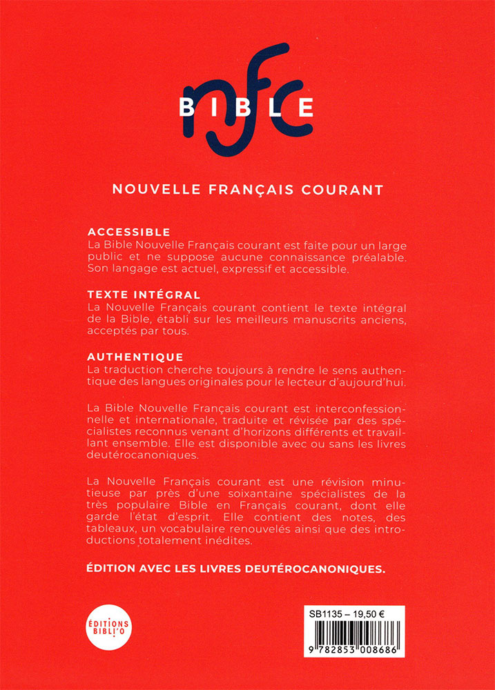 Bible Nouvelle Français Courant - couverture souple, avec deutérocanoniques