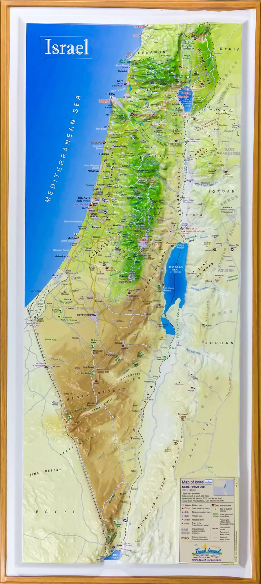 Reliefkarte Israel gross 3D 52 x 24 x1.5cm - Ortsnamen in Englisch