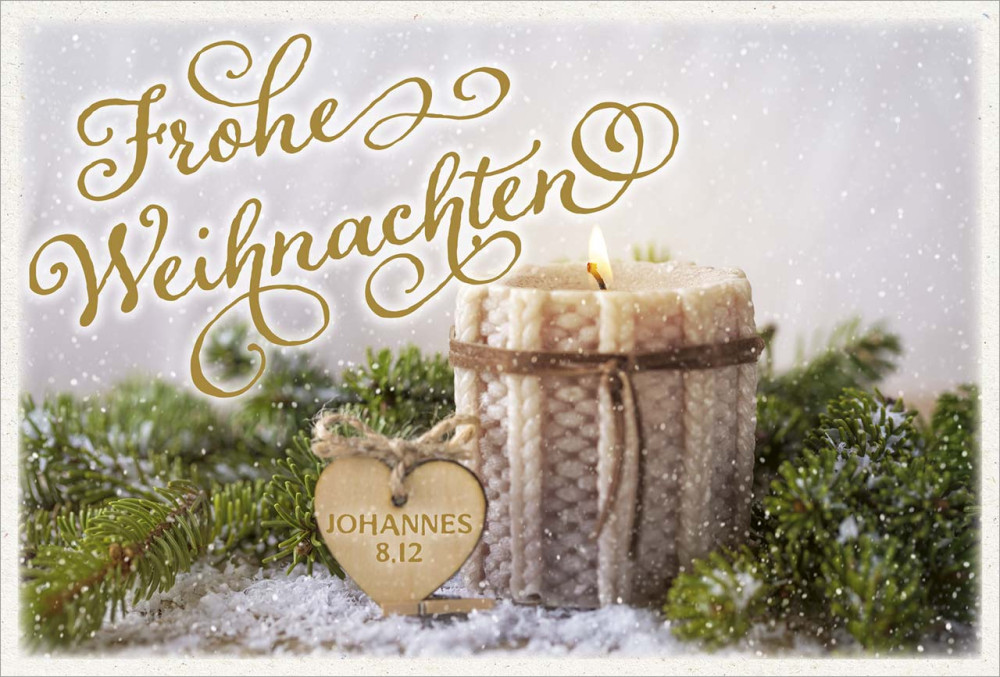 Postkarte Weihnachten Kerze mit Strickmuster