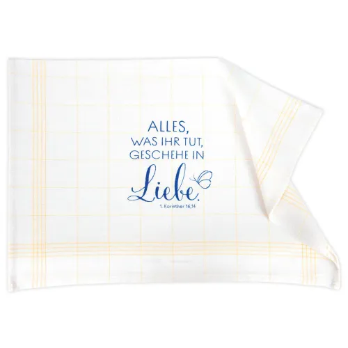 Geschirrtuch Motiv 'Alles, was ihr tut, geschehe in Liebe' - gelb