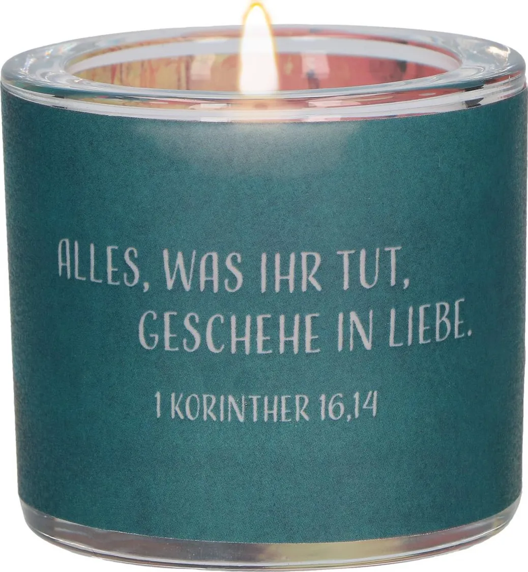 Windlicht aus Glas - Jahreslosung 2024 - Alles, was ihr tut, geschehe in Liebe