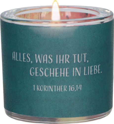 Windlicht aus Glas - Jahreslosung 2024 - Alles, was ihr tut, geschehe in Liebe