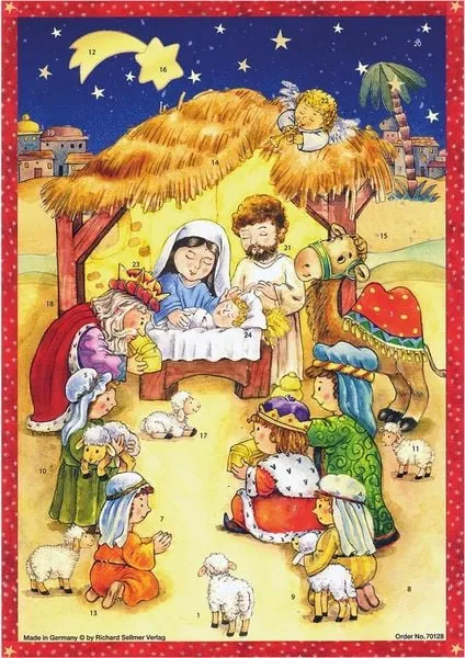 Adventskalender 'An der Krippe' - Papier-Adventskalender - Ab 4 J., mit Glitzer