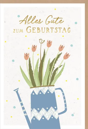 Faltkarte Giesskanne mit Blumen