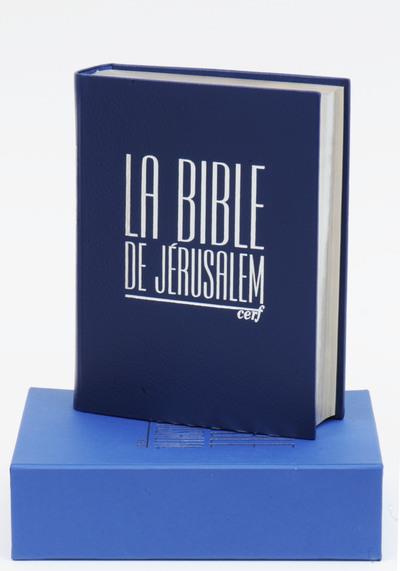 Bible de Jérusalem, major, bleue - couverture rigide, cuir véritable, avec étui