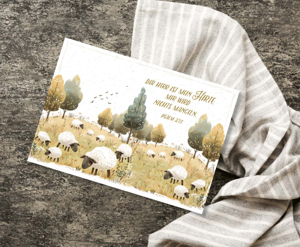 Postkarten Schafweide - Psalm 23.1 (12 Stück pro Päckchen)