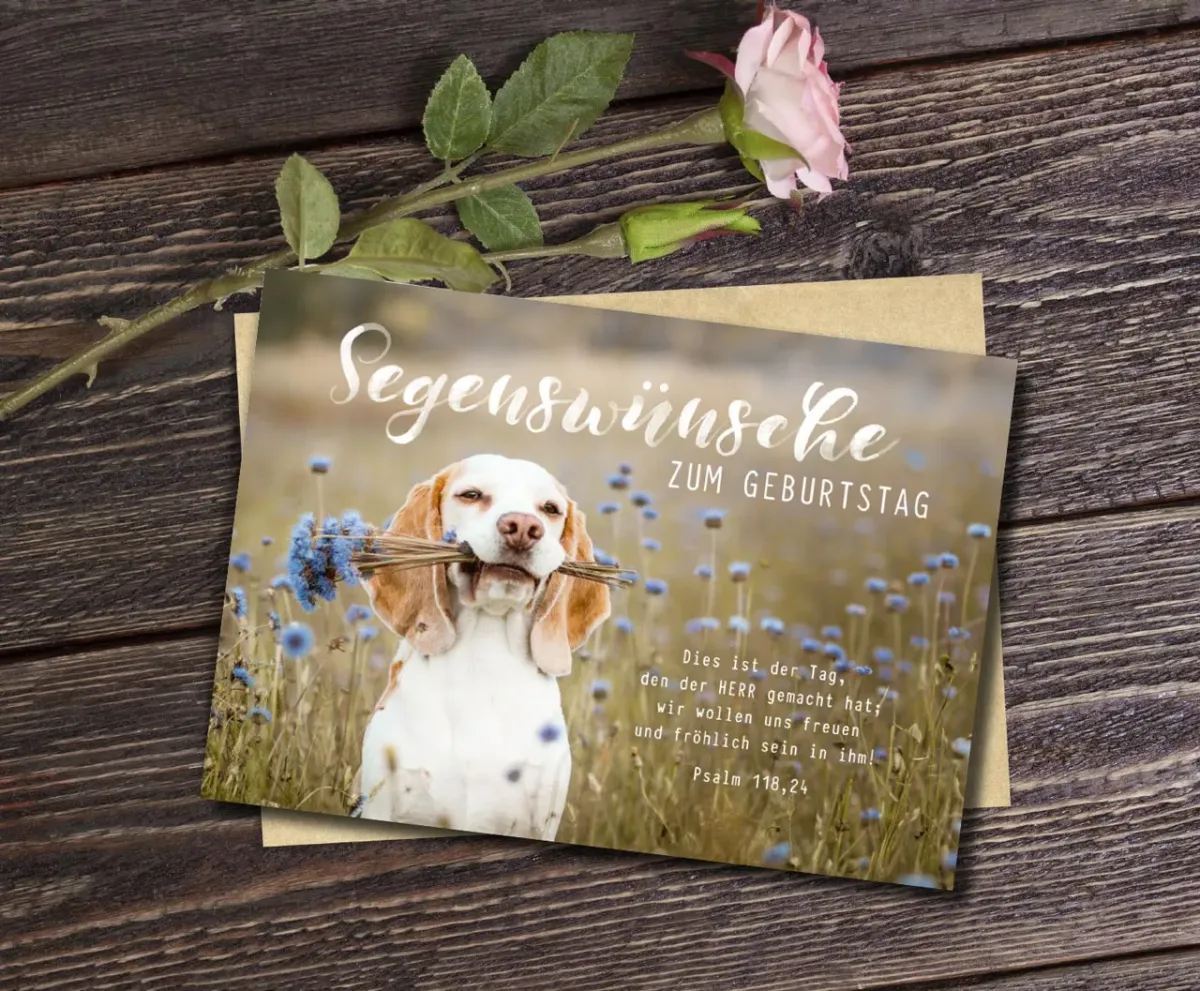 Postkarten süßer Hund zum Geburtstag - Psalm 118,24