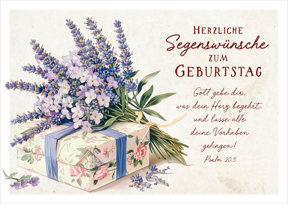 Postkarte Geschenk mit Lavendel - Psalm 20,5