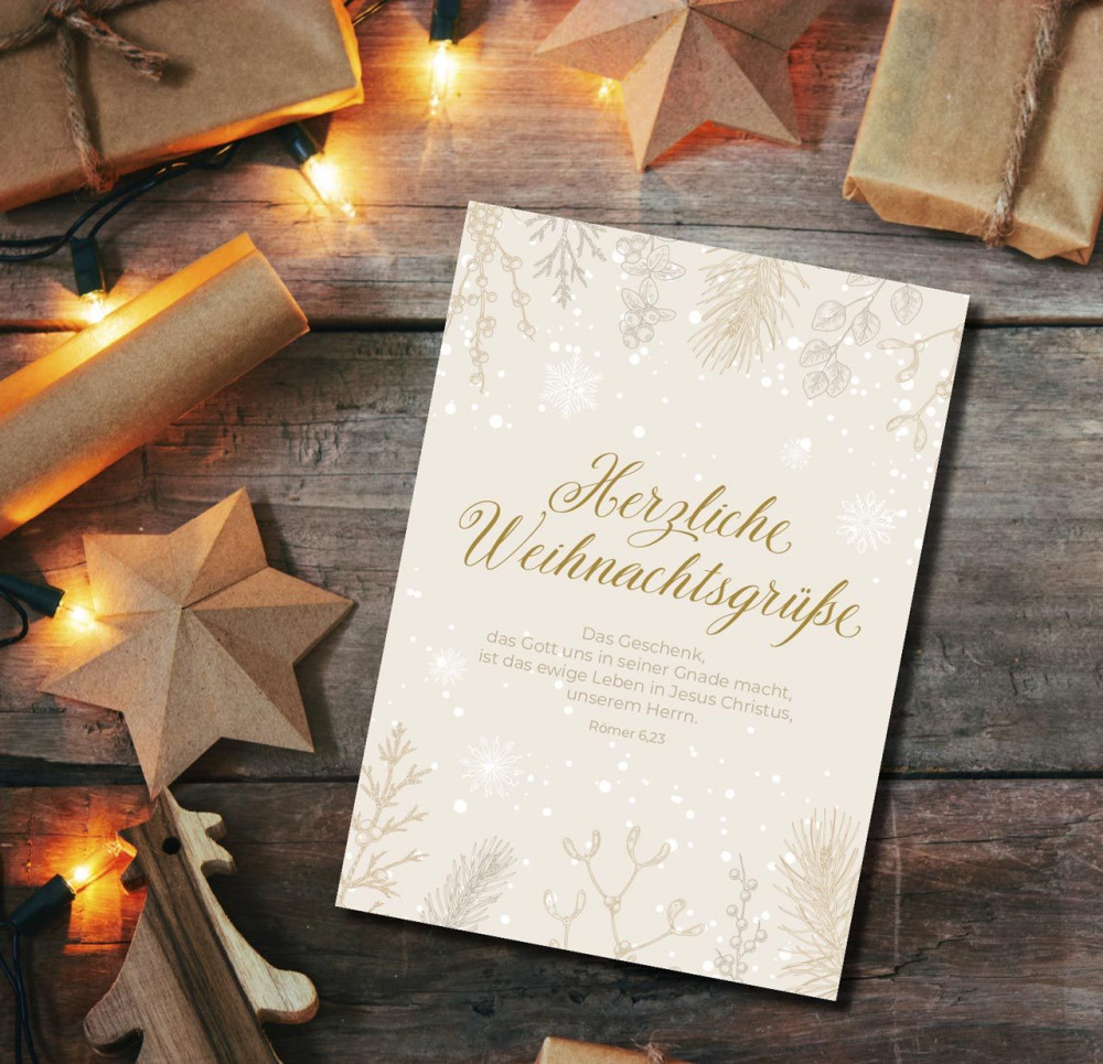 Postkarte zu Weihnachten mit Goldveredelung - Römer 6,23