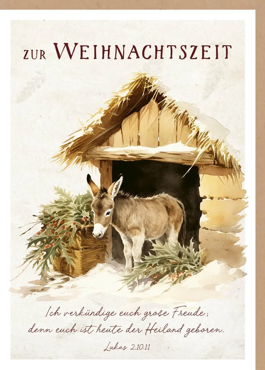 Faltkarte Esel Weihnachten - Lukas 2,10.11