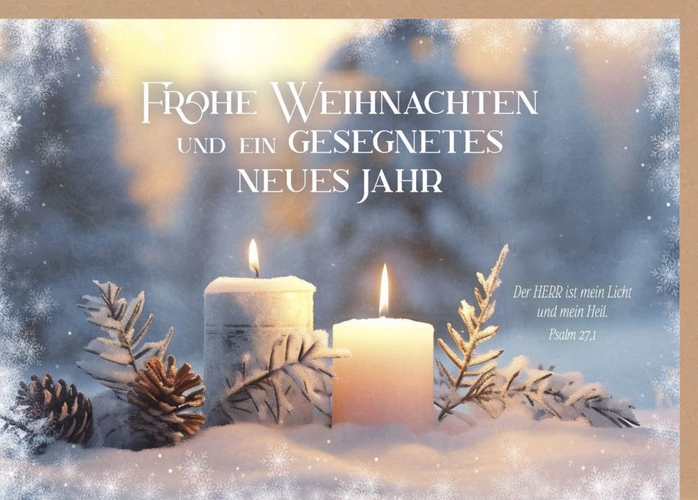 Faltkarte Weihnachten weiße Kerzen im Schnee - Psalm 27,1