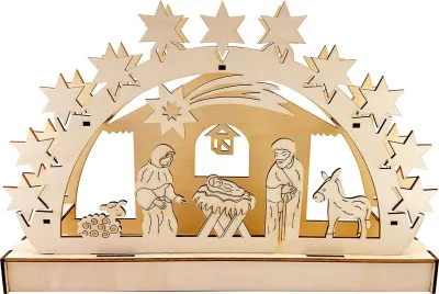 Weihnachtskrippe (Holz mit LED-Leuchten)