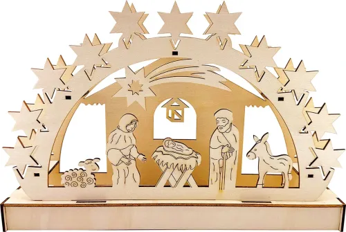 Weihnachtskrippe (Holz mit LED-Leuchten)