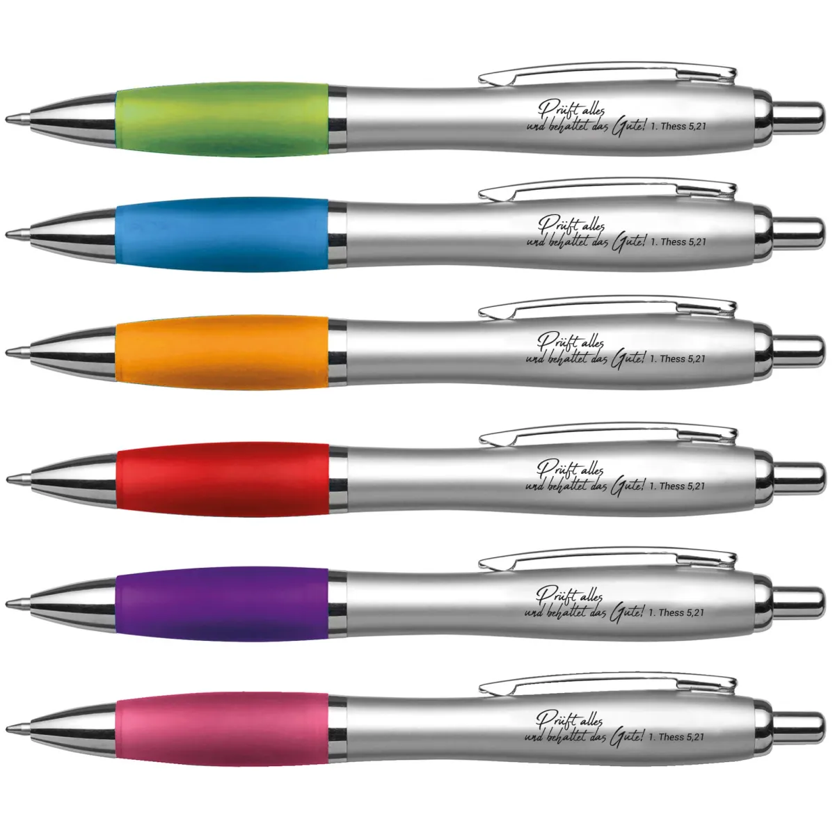 100-er Set Kugelschreiber - Prüft alles und behaltet das Gute - gemischte Farben, Jahreslosung 2025