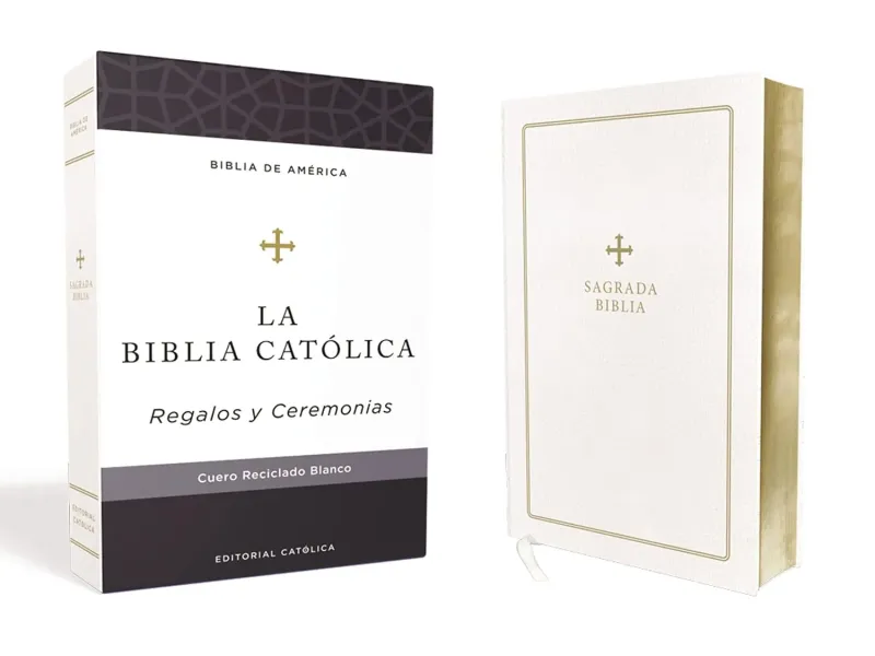Espagnol, Bible, Biblia de America, avec deutérocanoniques, fibrocuir blanc - Piel reciclada,...