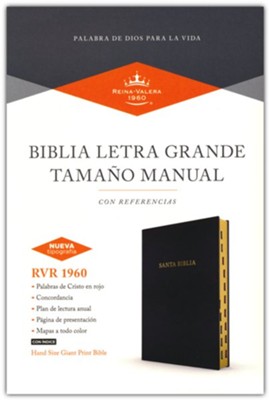 Espagnol, Bible, Reina Valera 1960 - letra grande tamaño manual, negra, imitación piel con índice