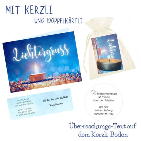 Lichtergruss 'Weihnachten - Mit Kerzli-Überraschung - in edlem Säckli