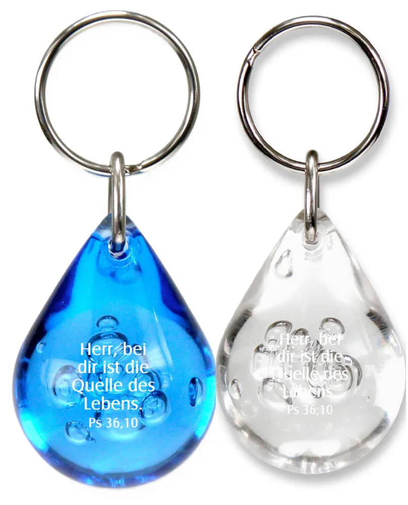 Herr, bei dir ist die Quelle - 2er Set Schlüsselanhänger Tropfen - je eine blaue und transparente...
