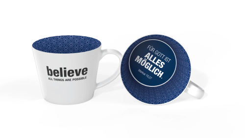 Tasse - Believe all things are possible - weiss, blau, 350ml