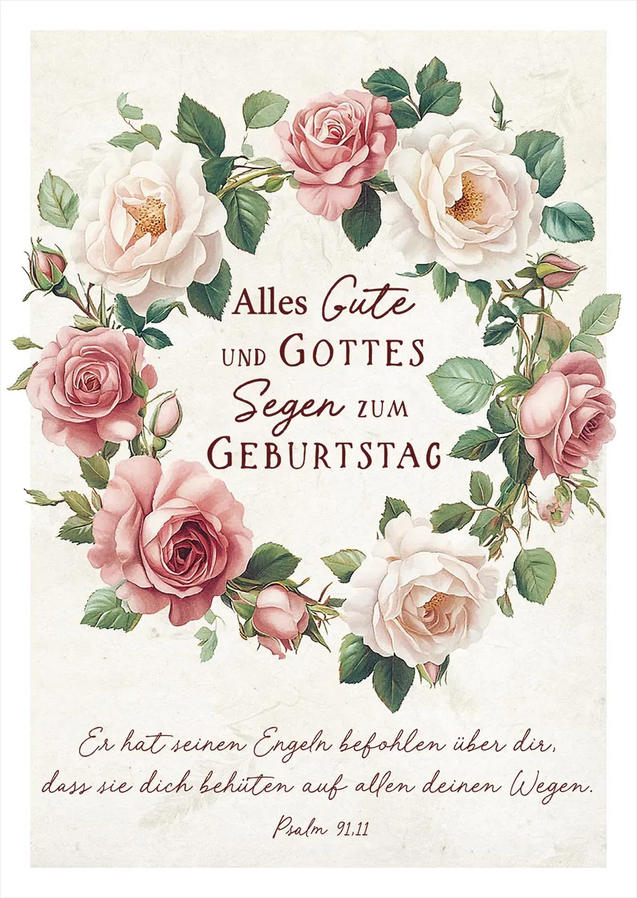 Postkarten Kranz aus Rosen - Psalm 91,11