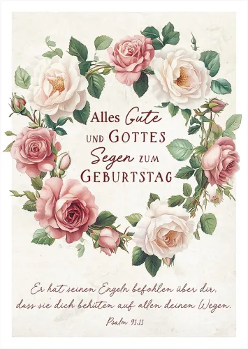Postkarten Kranz aus Rosen - Psalm 91,11