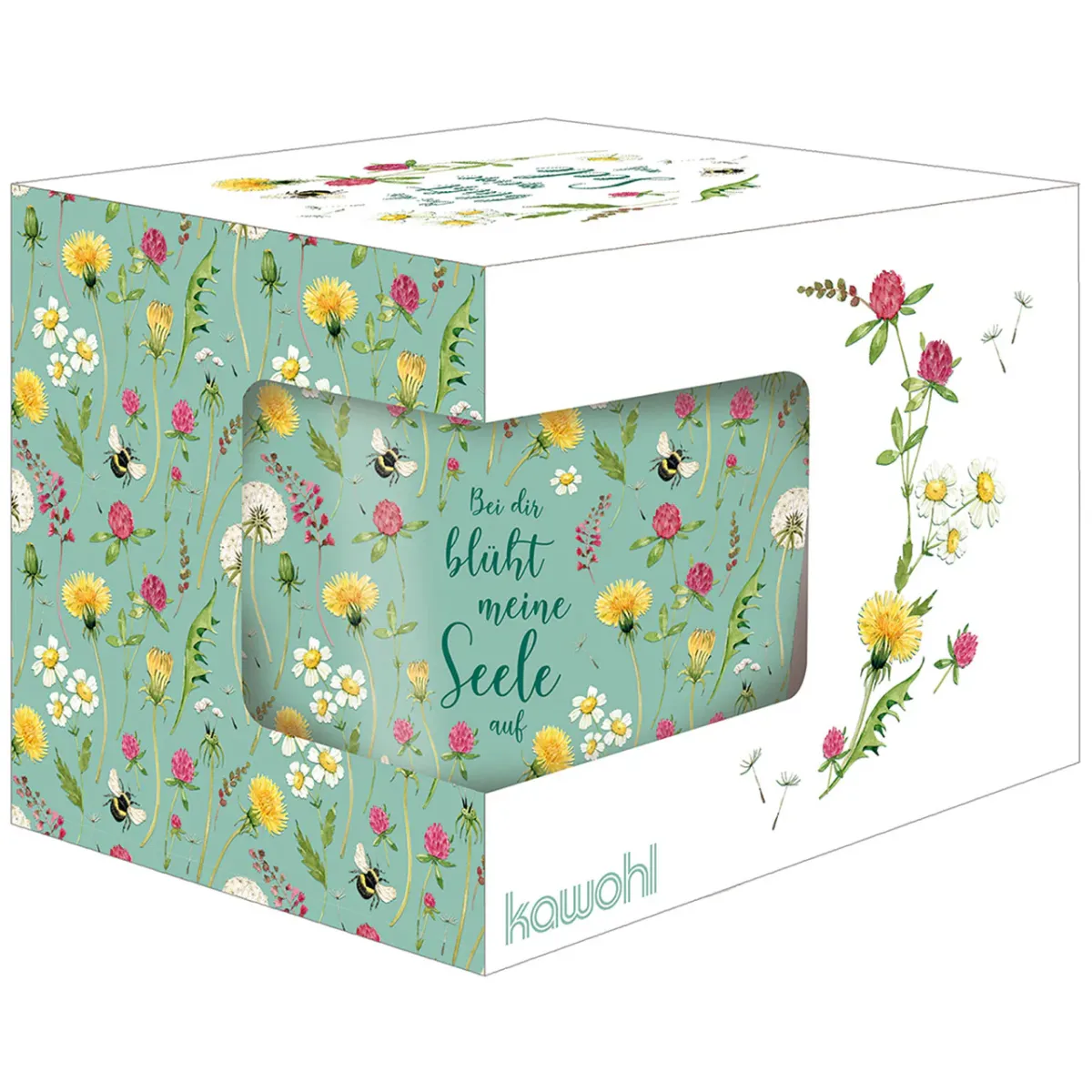 Tasse - Bei dir blüht meine Seele auf - 350ml, grün Motiv Blumen