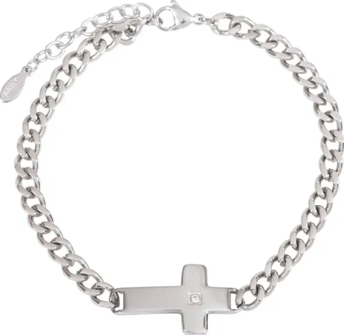 Kreuz mit Zirkonia-Stein - Armband (Edelstahl)