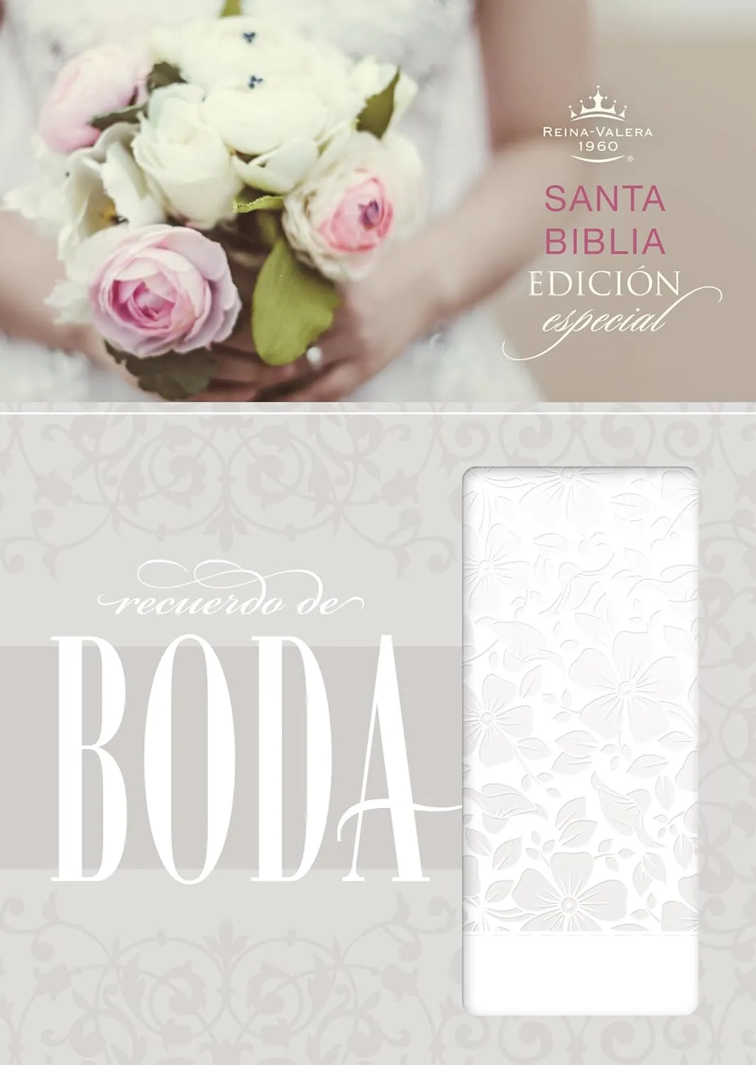 Espagnol, Bible, Reina Valera 1960, Bible de mariage, similicuir, couverture blanche, dessin argenté