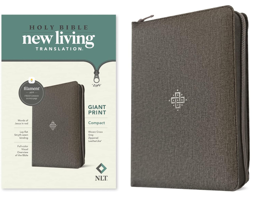 Englisch: NLT Compact Giant Print Zipper Bible, Filament Enabled (Leatherlike, Woven Cross Gray,...