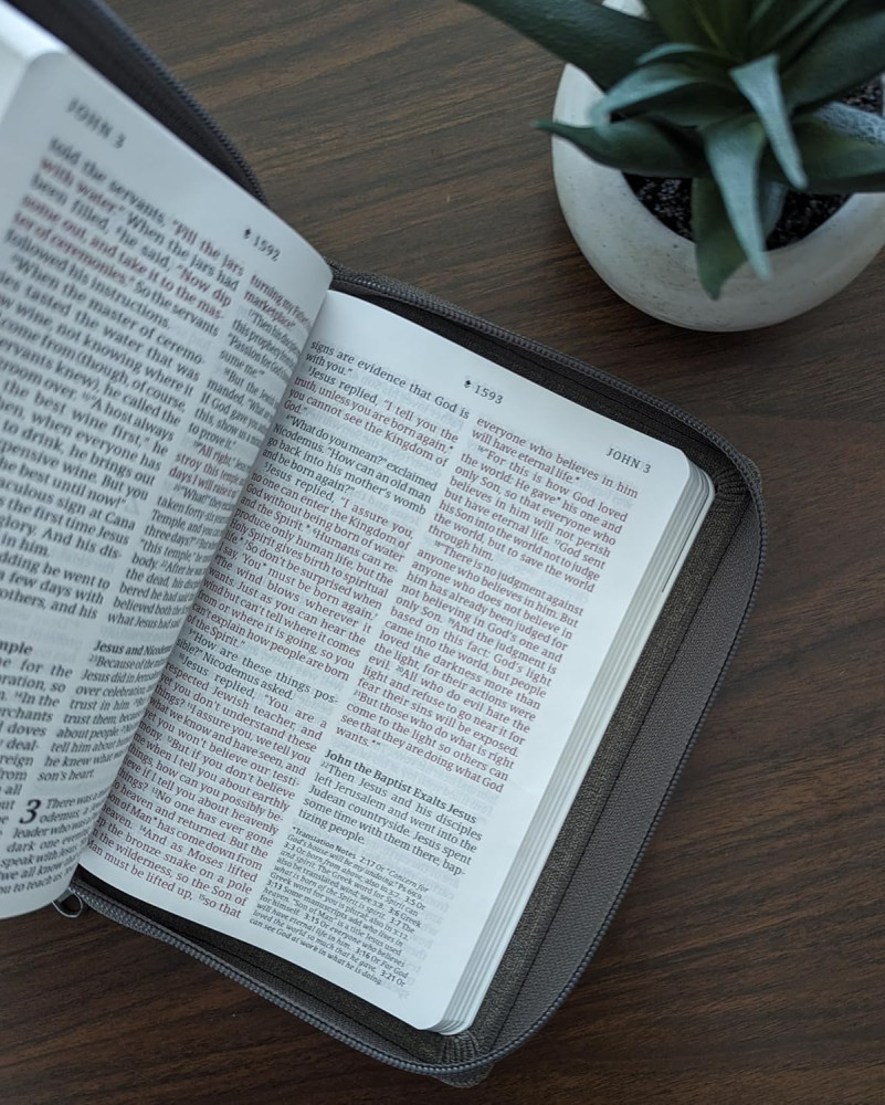 Englisch: NLT Compact Giant Print Zipper Bible, Filament Enabled (Leatherlike, Woven Cross Gray,...