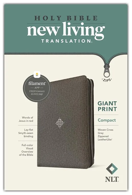 Englisch: NLT Compact Giant Print Zipper Bible, Filament Enabled (Leatherlike, Woven Cross Gray,...