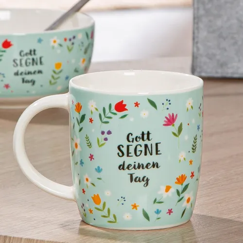 Tasse - Gott segne deinen Tag - 350ml, Blumenmotif