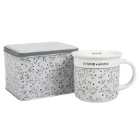 Tasse mit Metalldose - Einfach wunderbar, Psalm 139 - grau, Blumen 350ml