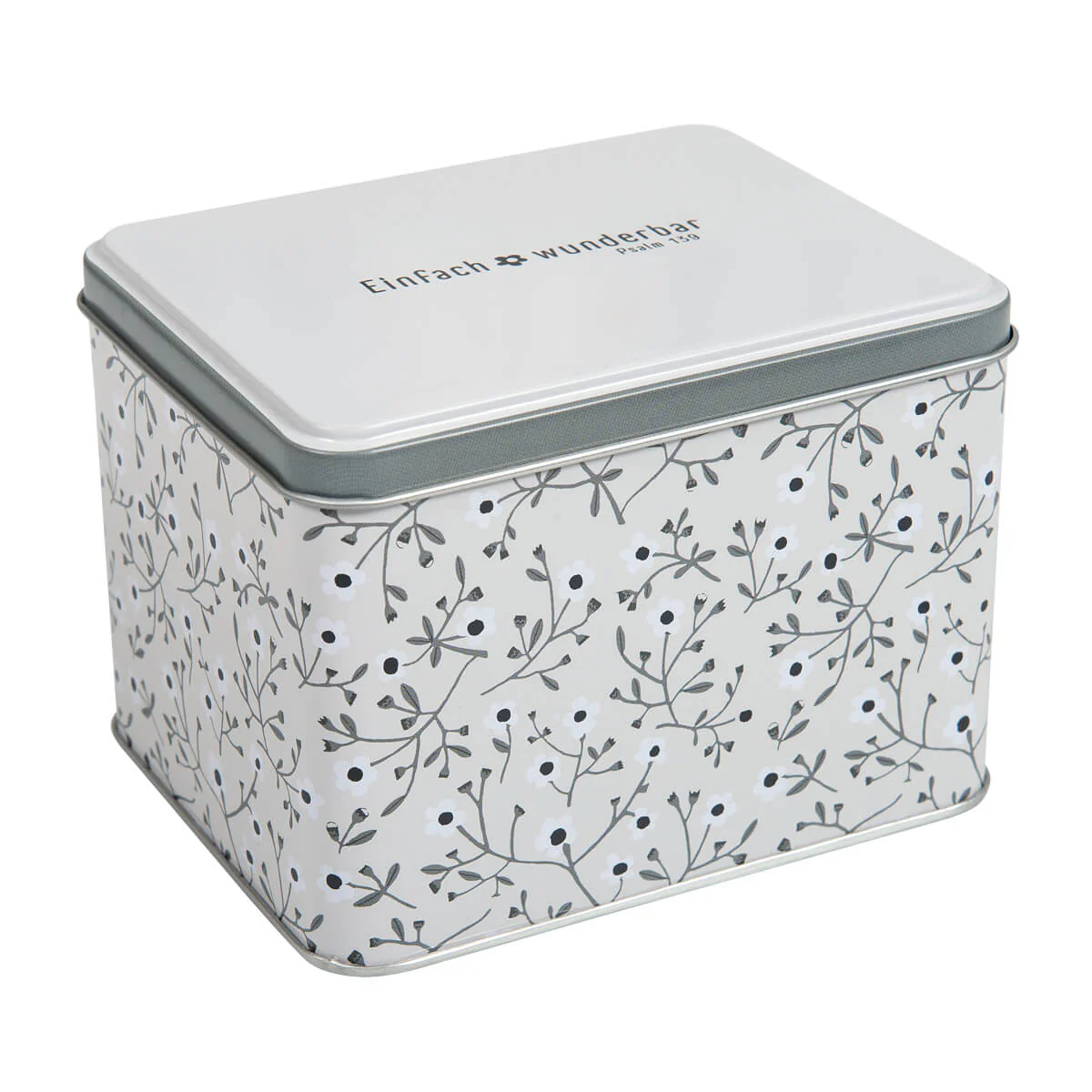 Tasse mit Metalldose - Einfach wunderbar, Psalm 139 - grau, Blumen 350ml