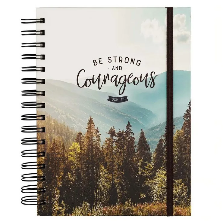 Notizbuch - Be strong and courageous / Sei stark und mutig / Jos 1:9 - mit Spiralbindung, Bergmotif