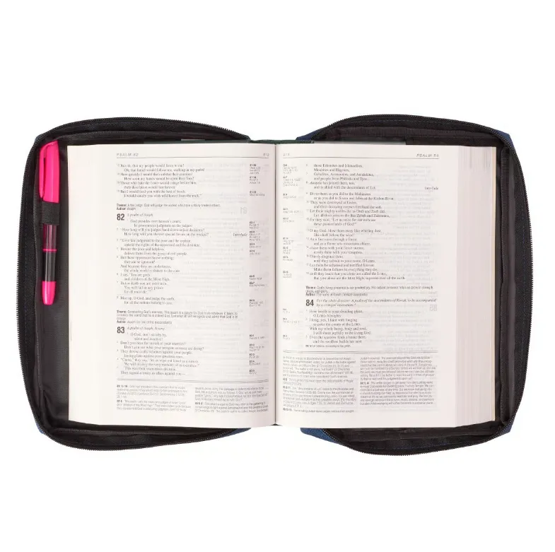 Bibelhülle Ichtus S - blau, mit Reissverschluss, Seitentasche und Tragehenkel