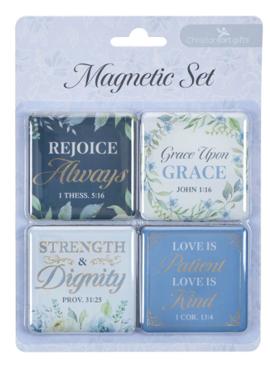 Magnet 4er-Set - Strength and Dignity - rechteckig, blau, Blumenmotif