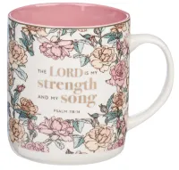 Tasse - The Lord is my strength - rosa, Blumenmotif, 414ml
