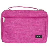 Bibelhülle Ichtus S - rosa, mit Reissverschluss, Seitentasche und Tragehenkel