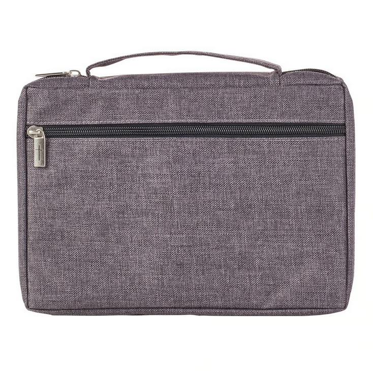 Bibelhülle Ichtus S - grau, mit Reissverschluss, Seitentasche und Tragehenkel