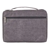 Bibelhülle Ichtus S - grau, mit Reissverschluss, Seitentasche und Tragehenkel