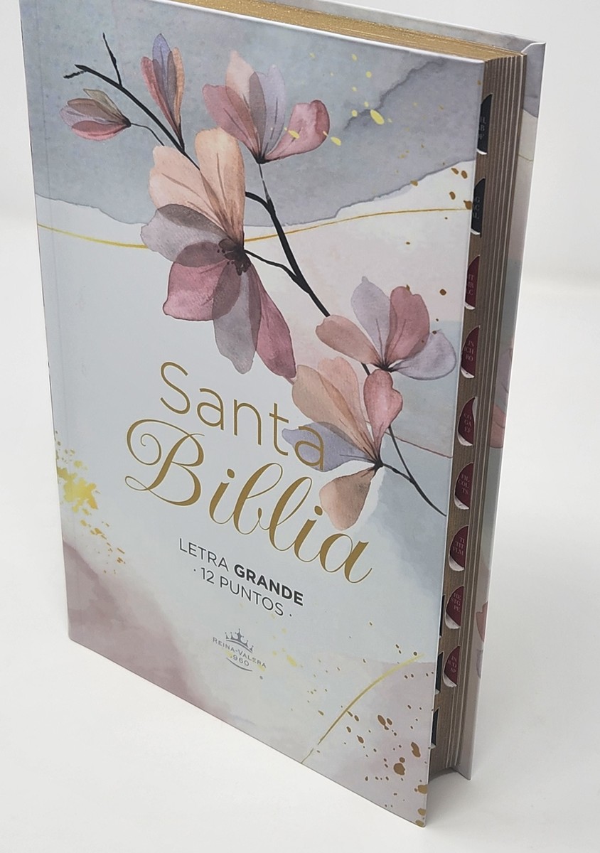 Espagnol, Bible, Reina Valera 1960, gros caractères, moyen format, similicuir motif fleurs, avec...