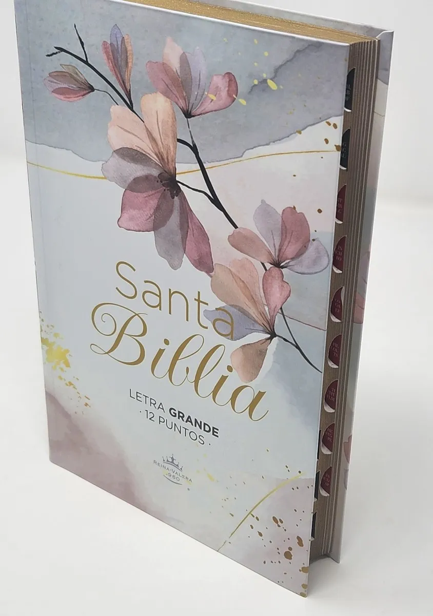 Espagnol, Bible, Reina Valera 1960, gros caractères, moyen format, similicuir motif fleurs, avec...