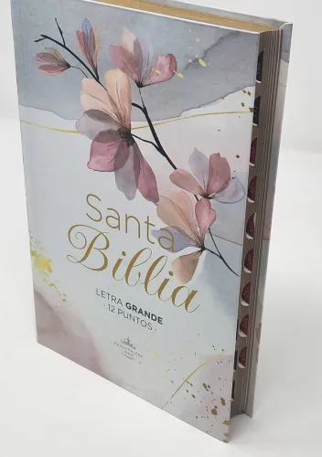 Espagnol, Bible, Reina Valera 1960, gros caractères, moyen format, similicuir motif fleurs, avec...