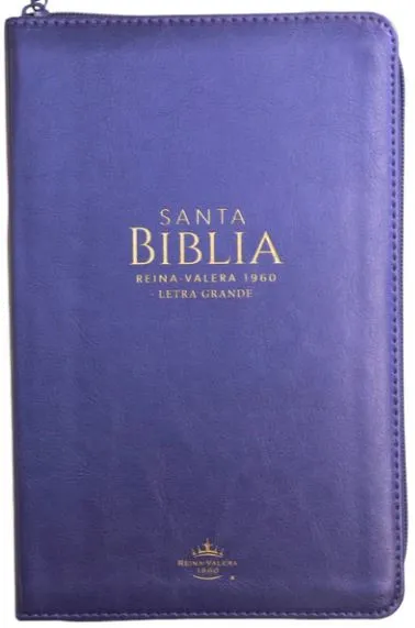 Espagnol, Bible, Reina Valera 1960, gros caractères, moyen format, similicuir violet, fermeture...