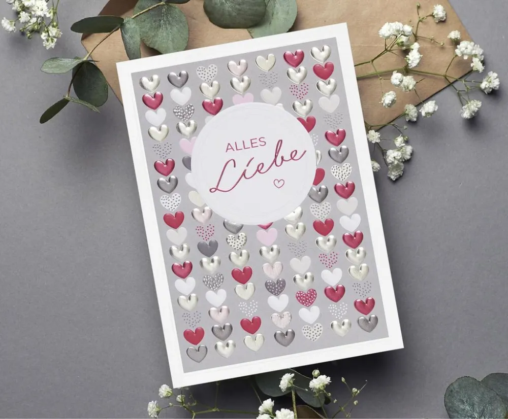 Faltkarte Alles Liebe - Herzen - Jesaja 43,2