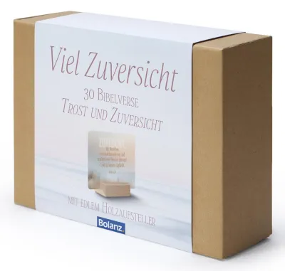 Minikarten-Box „Viel Zuversicht" - 30 Bibelverse Trost und Zuversicht
mit Edlem Holzaufsteller