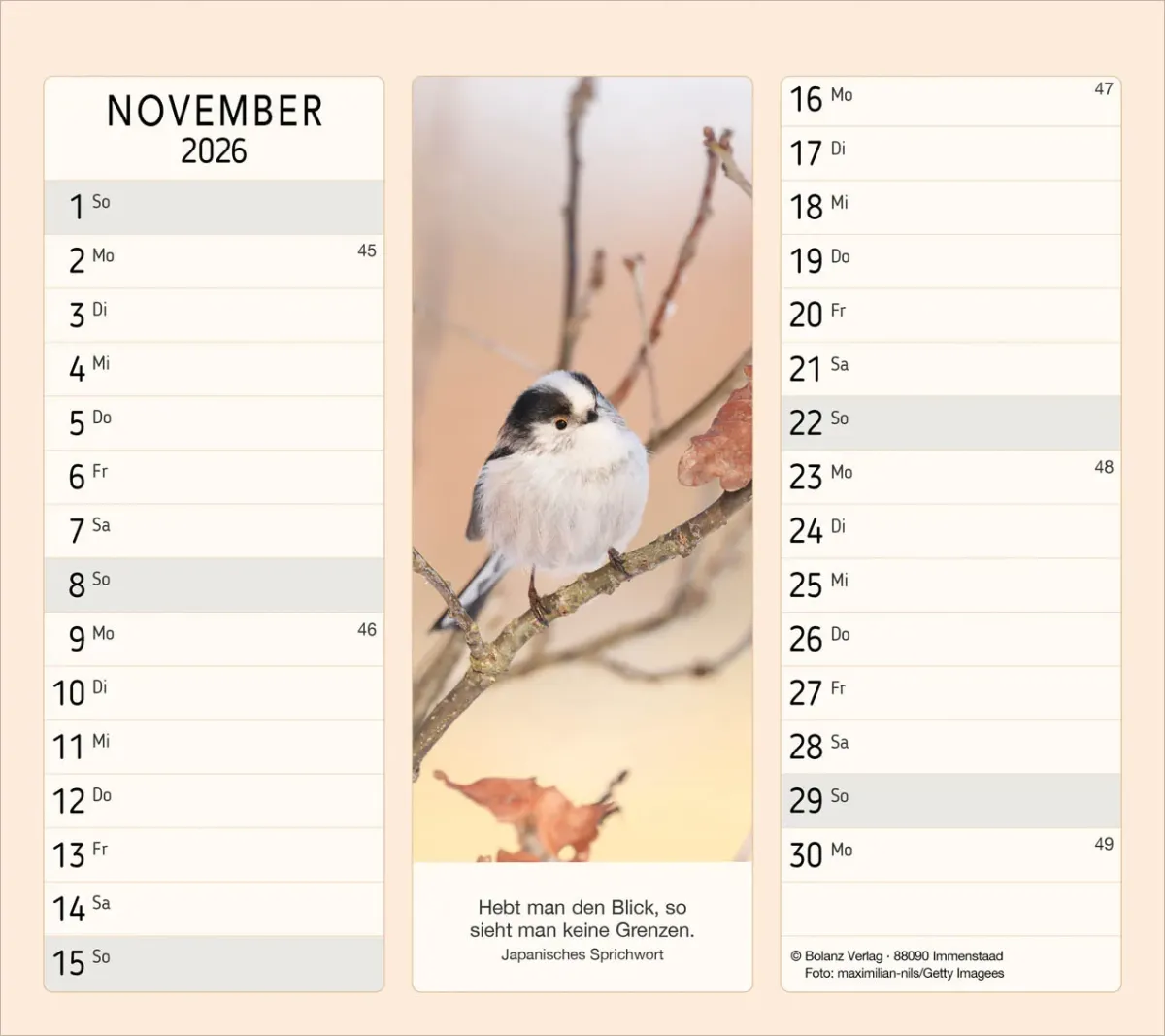 Vormerk-Kalender mit Sinnsprüche