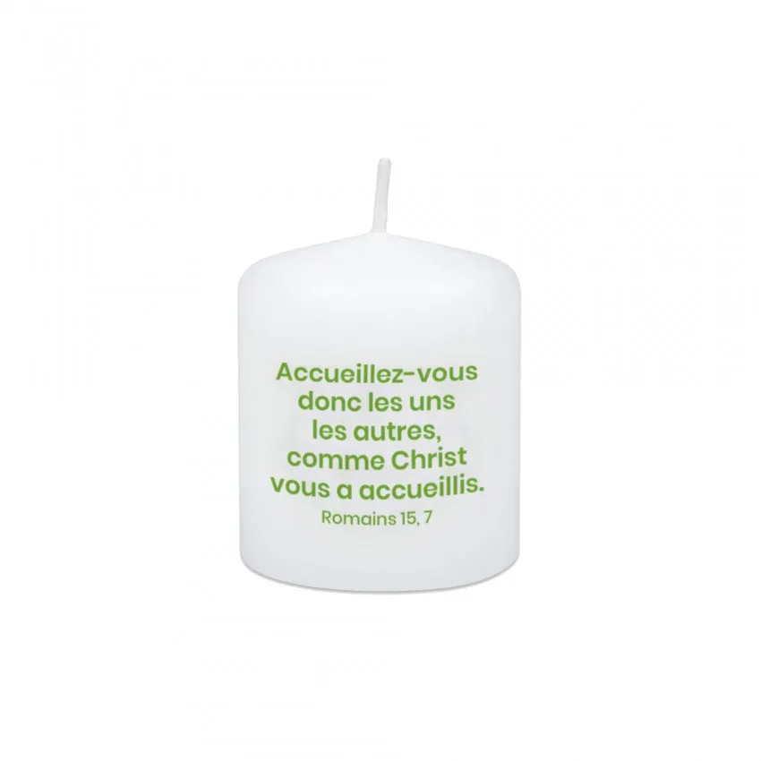 Petite bougie blanche Mot d'ordre 2022 - Accueillez-vous donc les uns les autres... Romains 15.7