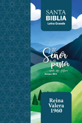 Espagnol, Bible, Reina Valera 1960, gros caractères, moyen format, similicuir bleu Psaume 23:1,...